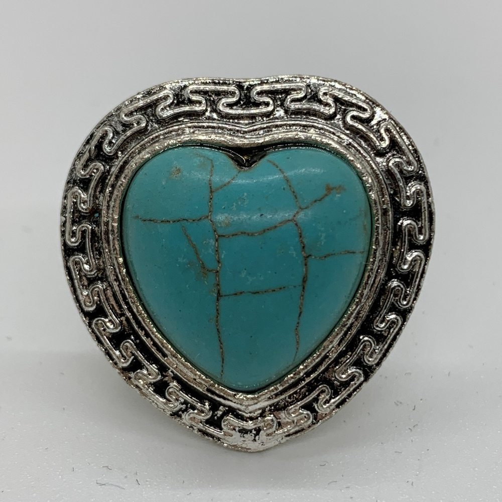Adjustable Heart Shape Turquoise Antique Look Ring